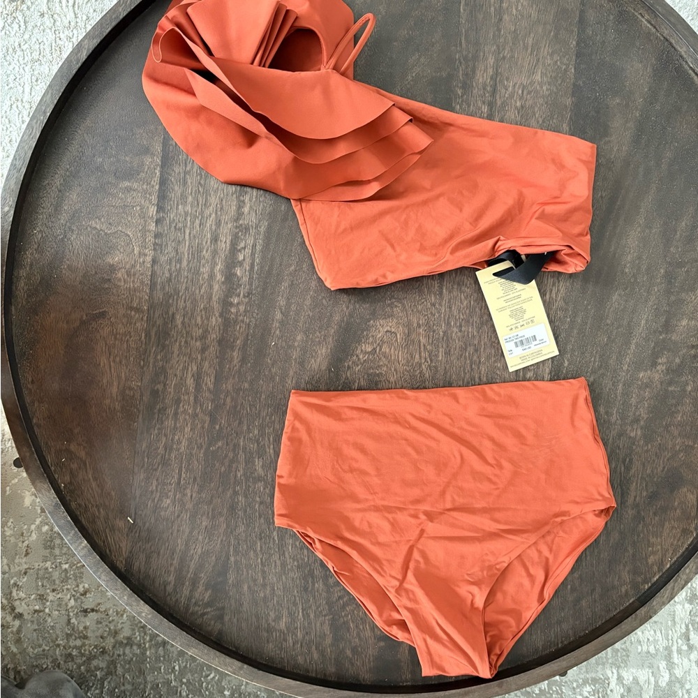One-Shoulder Ruffle Bikini Set - Brown - Picture 3 of 3